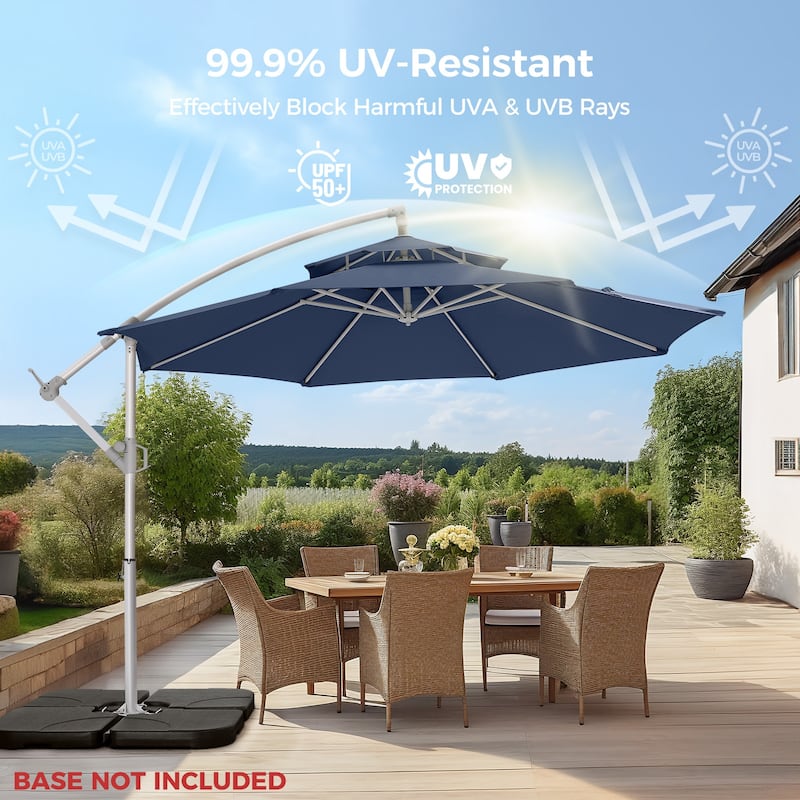 10 ft. Metal Offset Hanging Cantilever Patio Umbrella with Easy Tilt and Crank for Pool Deck