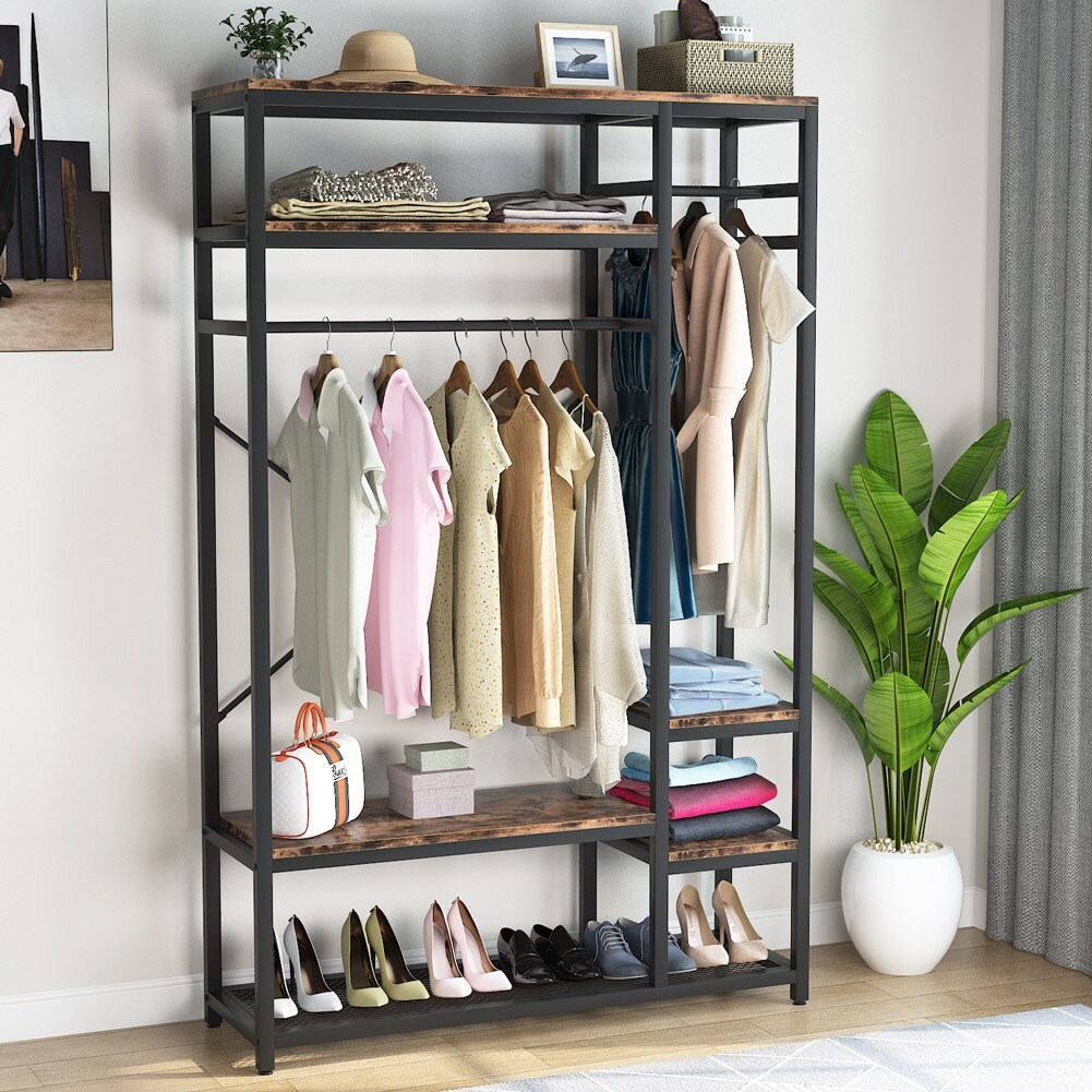 Shop Tribesigns Freestanding Closet Organizer With Storage Shelves And Hanging Rods 79 H Garment Rack With Solid Metal Frame Overstock 32320630