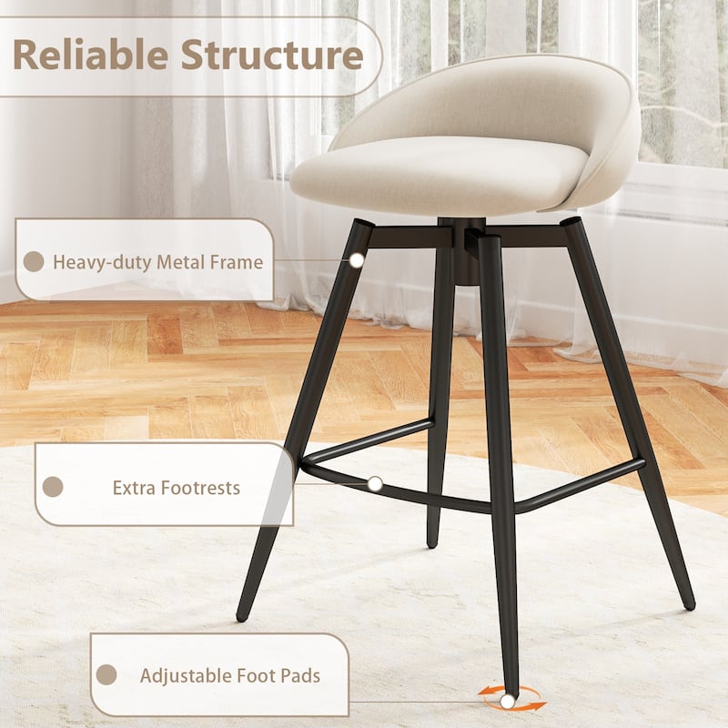 Gymax 25'' Upholstered Bar Stools Set of 4 w/ Footrest Backrest &