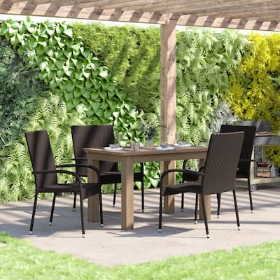 Indoor/Outdoor Stacking Steel Framed Wicker Dining Armchairs - 4 Pack