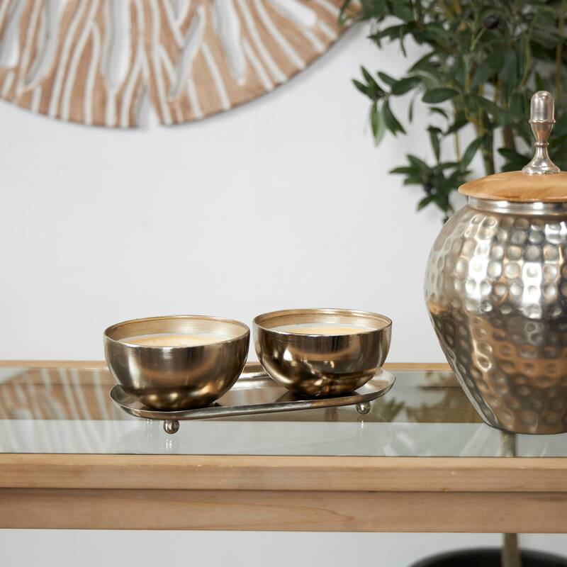 Gold or Silver or Copper Metal Scented 12 oz 2 Wick Candle with White Wax (Set of 2)