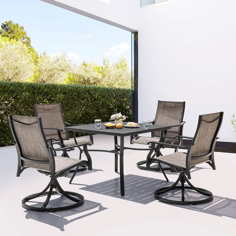 Patio 5-Piece Aluminum Dining Set with Textilene Swivel Chairs