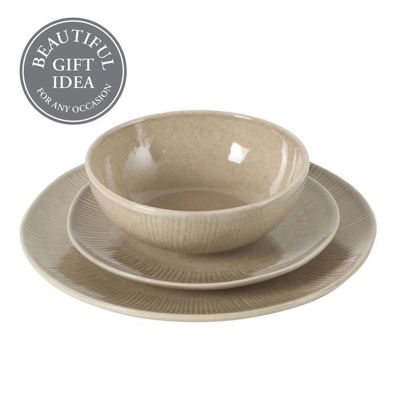 Gibson Elite Sandy Pines Stoneware Plates and Bowls Set - 12 Piece Reactive Glaze Dinnerware Set - Service for 4