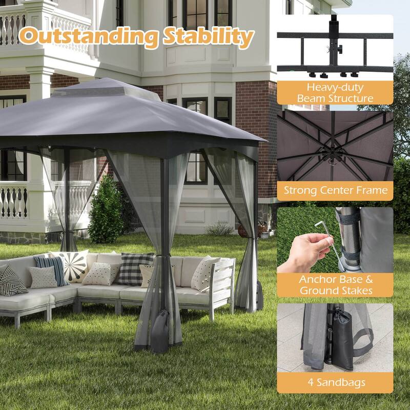Costway 10 X 10/12 FT Patio Gazebo with Netting Walls 4 Sandbags