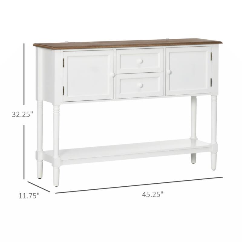 Console Table with Drawers, Vintage Entryway Table with 2 Drawers, Cabinets and Bottom Shelf