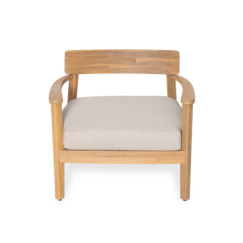 Roomfitters Mallorca Outdoor Acacia Wood Club Chair with Seat Cushion, Teak Finish and Beige Fabric