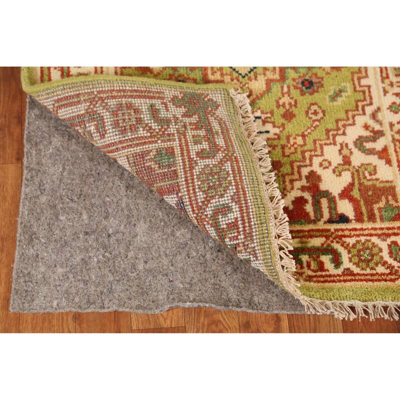 Light Green Heriz Serapi Indian Runner Rug Hand-Knotted Wool Carpet - 2'6" x 8'0"