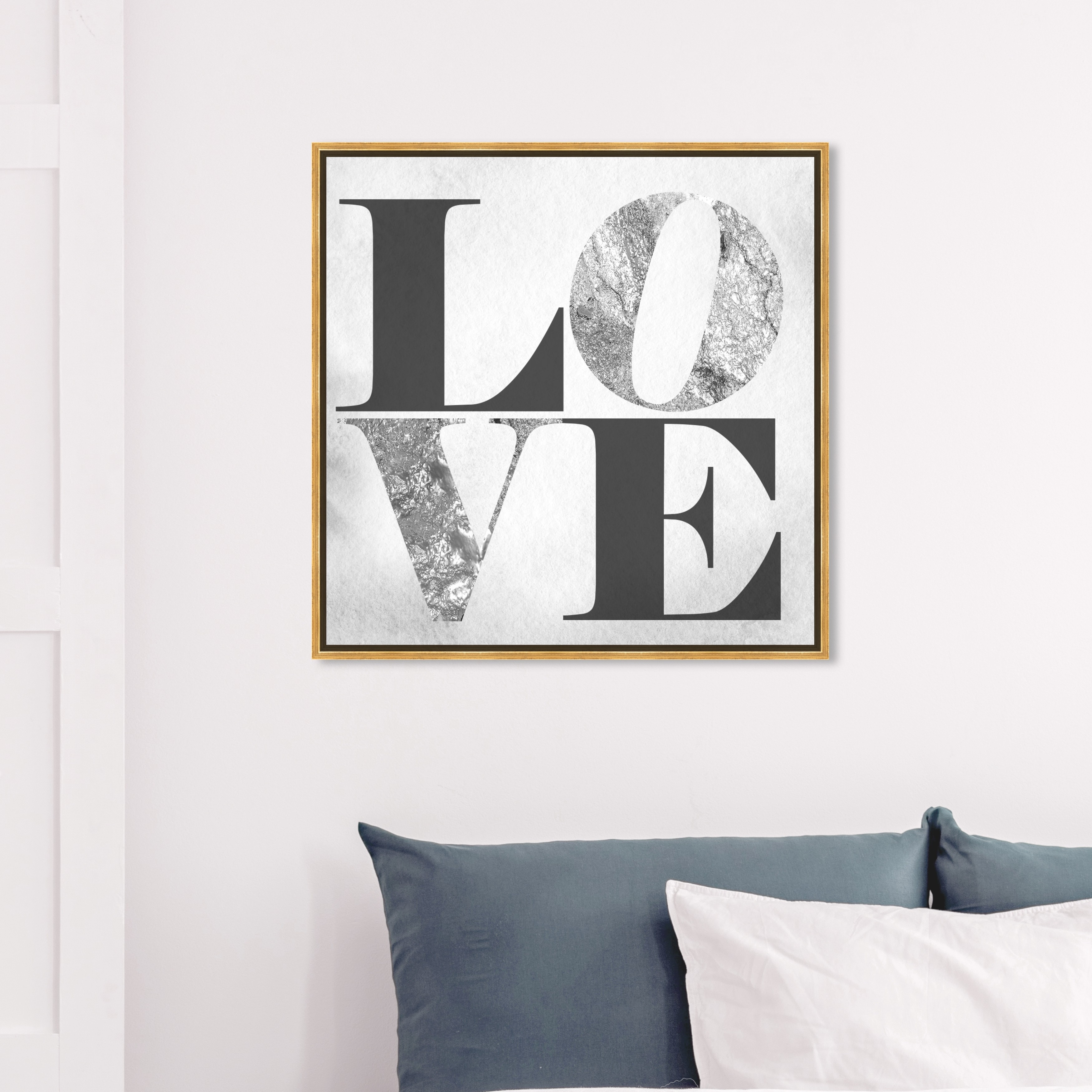 Oliver Gal 'Build On Love Silver' Typography and Quotes Wall Art Framed Canvas  Print Love Quotes and Sayings Black, Gray Bed Bath  Beyond 31794497