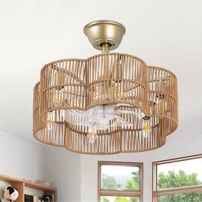 GetLedel 19.7" Woven Scalloped Rattan Ceiling Fan with Remote and Light