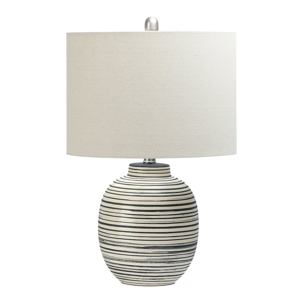 Textured Stripe Stoneware Table Lamp with Chrome Accents
