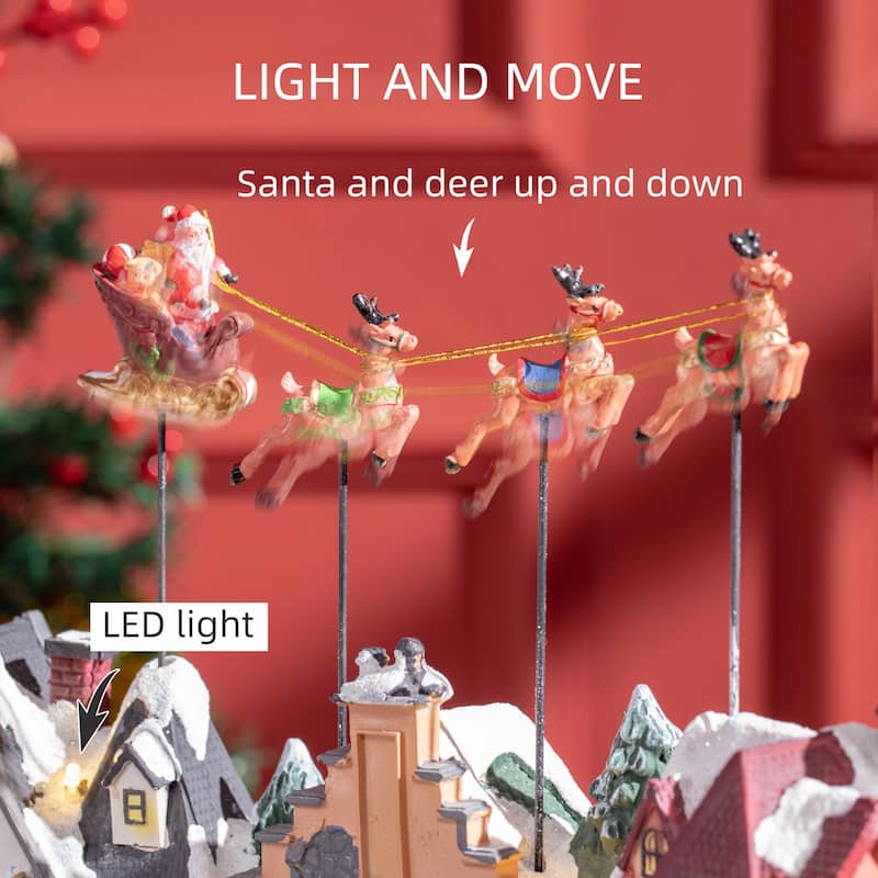 HOMCOM Christmas Village, Santa and Deer Skating Pond Animated Winter Wonderland Set with Multicolored LED Light