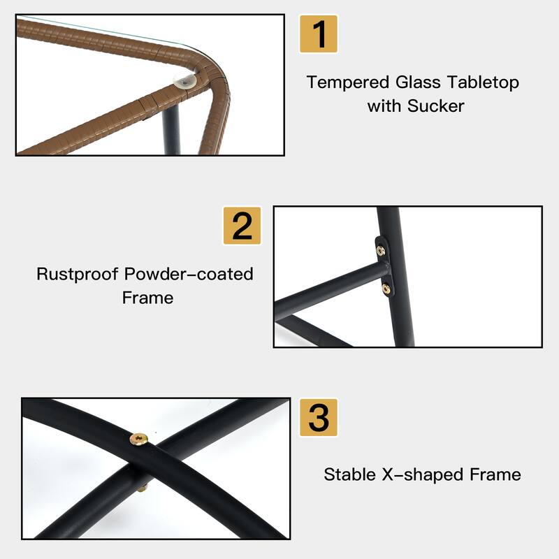 Costway 3PCS Patio Rattan Bistro Set Cushioned Chair Glass Table Deck - See Details