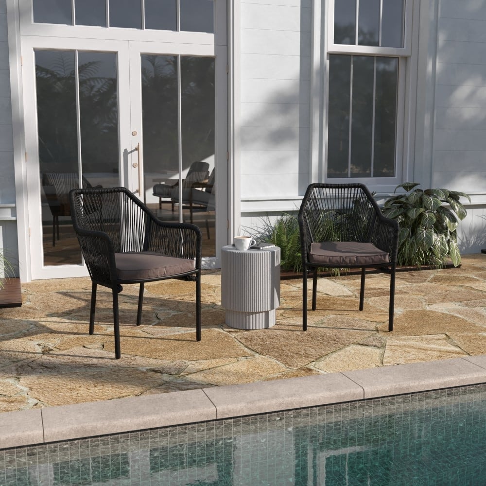 Woven Indoor/Outdoor Stacking Club Chairs - Cushions-Set of 2
