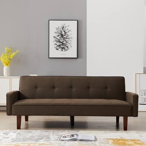 Modern Small Space Simple Living Room Home Furniture Sofa Convertible Polyester Padded Sofa Bed with Wooden Foot Support