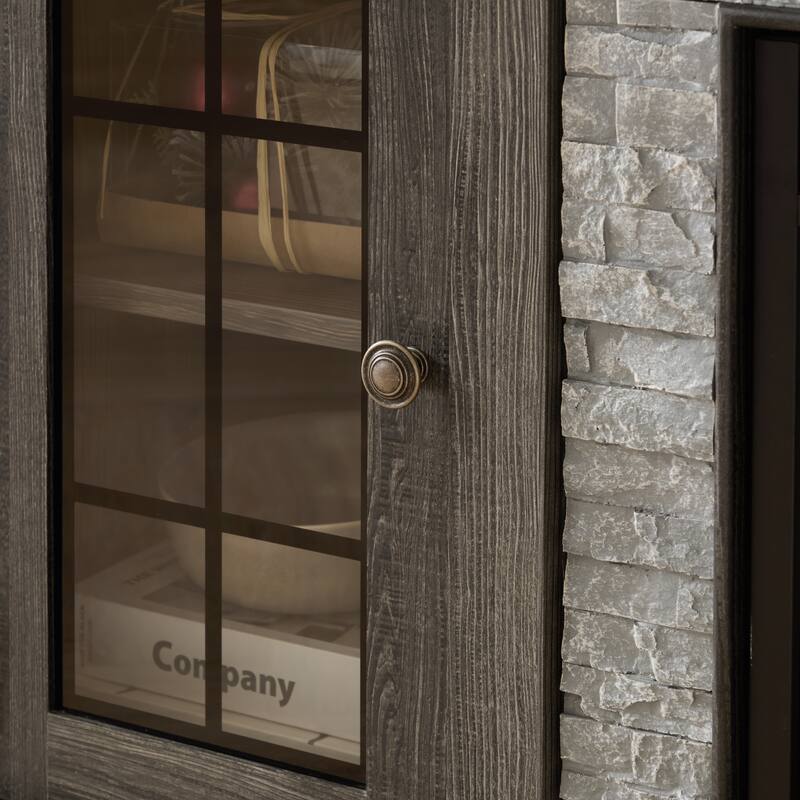 GDFStudio Eulalia Wood 2-Door Storage TV Stand with Faux Stone Mantle