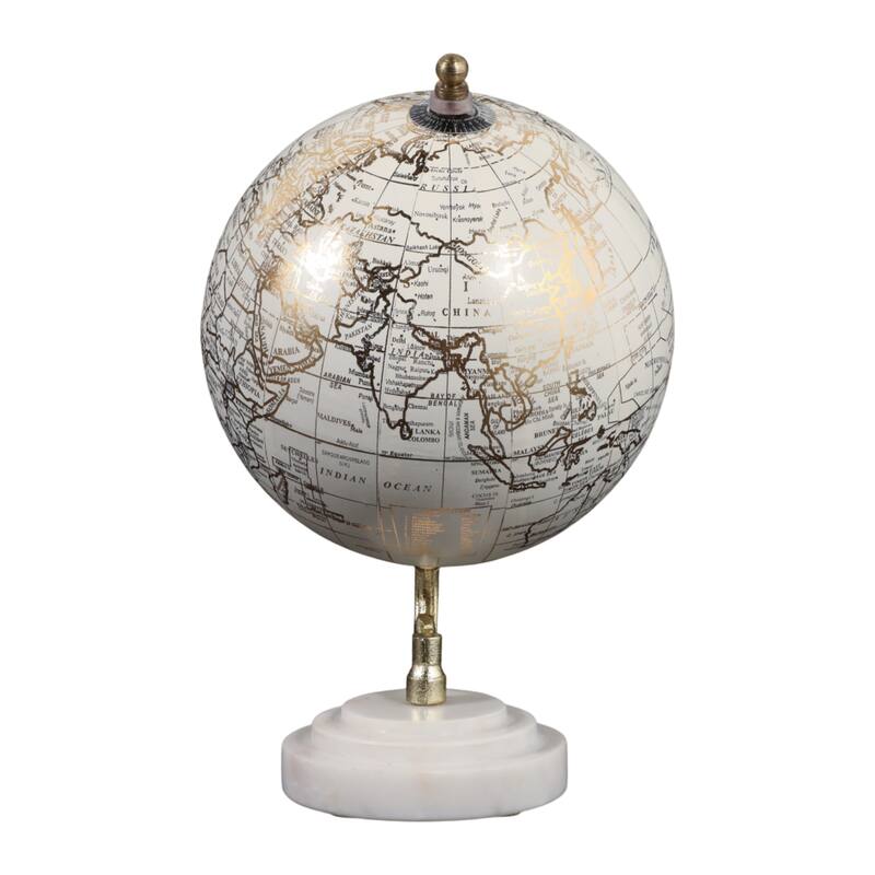 Marble Polyresin Globe Modern Glam Accent - 9" White/Gold - 9.5"