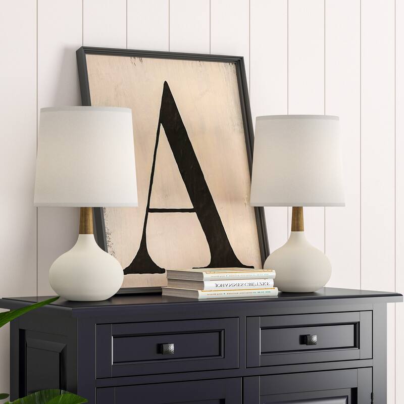 Maxax 14'' Ceramic And Wood Modern Table Lamp Set For Living Room/bedroom (Set of 2) - White