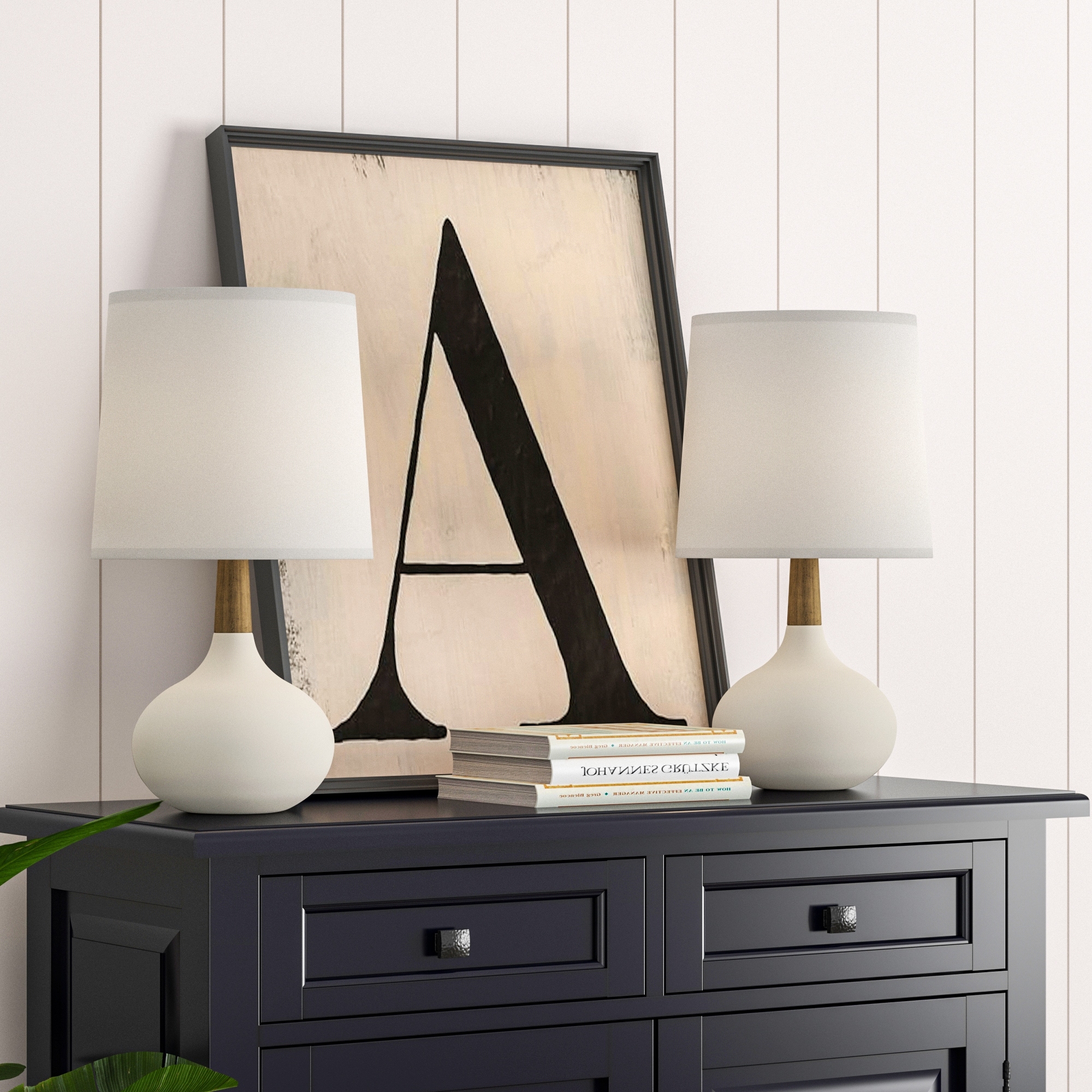 Maxax 14'' Ceramic And Wood Modern Table Lamp Set For Living Room/bedroom (Set of 2)