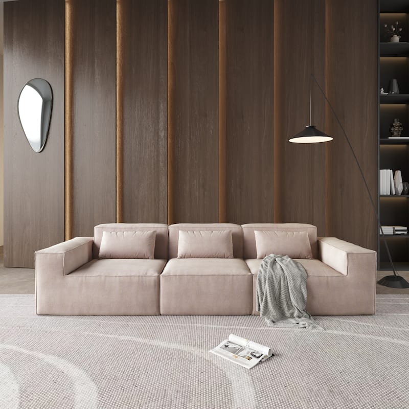 118" Modular Sectional Sofa, Huge Plus 3 Seater Cloud Couch, Modern Comfy Corduroy Couches - Brown