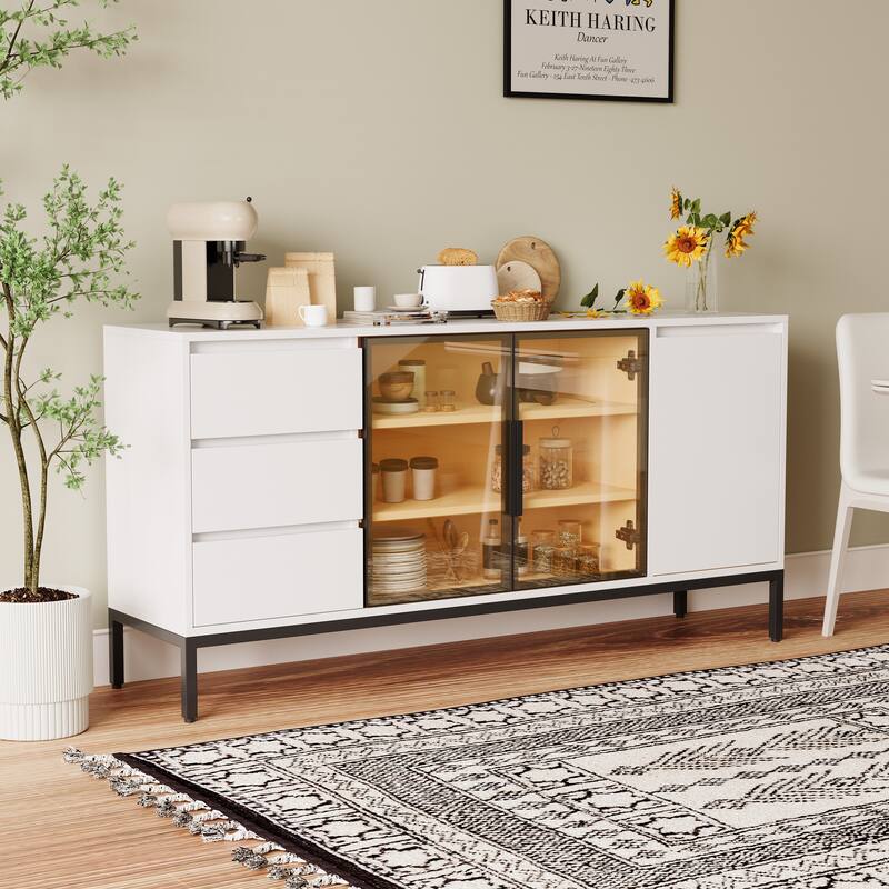 Sideboard Buffet Cabinet with Storage, Coffee Bar Cabinet with doors and 3 drawers, pantry cabinet