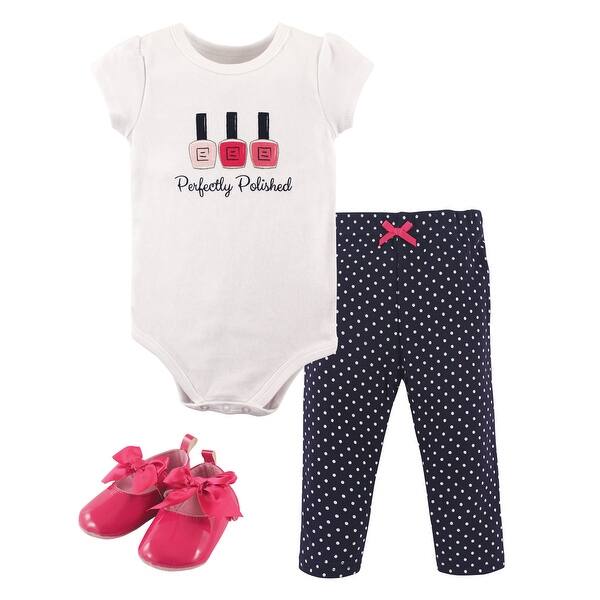 slide 1 of 1, Little Treasure Baby Girl Cotton Bodysuit, Pant and Shoe 3pc Set, Polished 0-3 Months - Polished