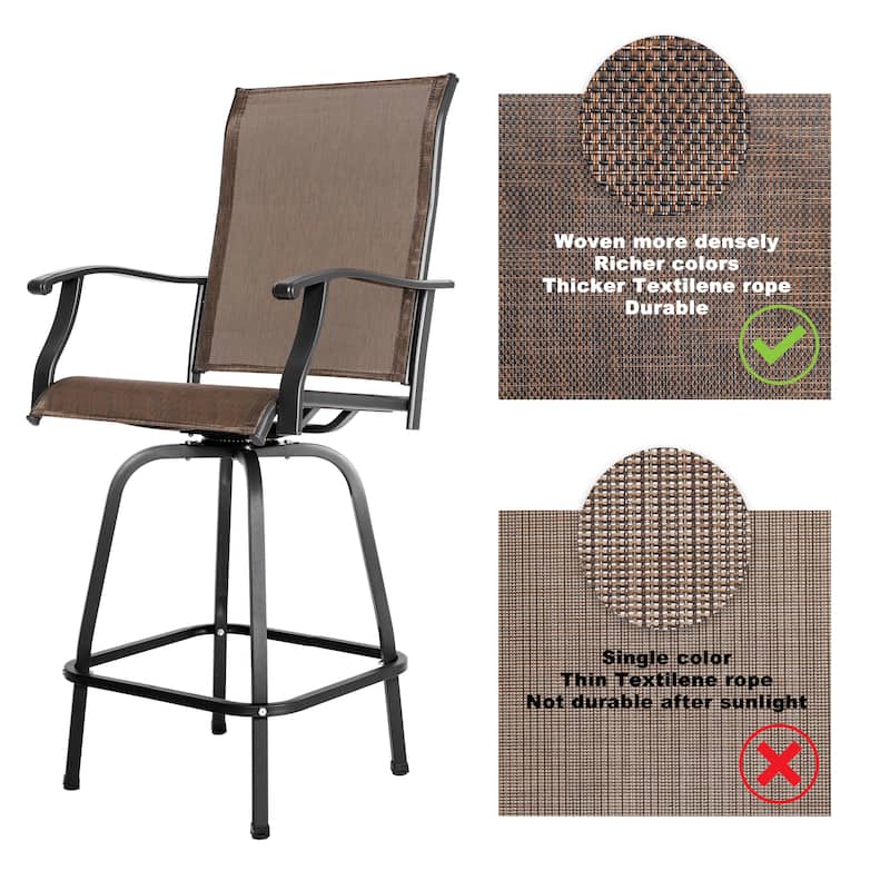 Outdoor Patio Swivel Bar Stool Set with Glass Table, All-Weather Textilene