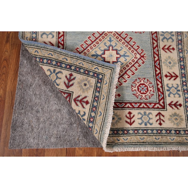 Geometric Kazak Oriental Runner Rug Hand-Knotted Blue Wool Carpet - 2'3" x 13'2"