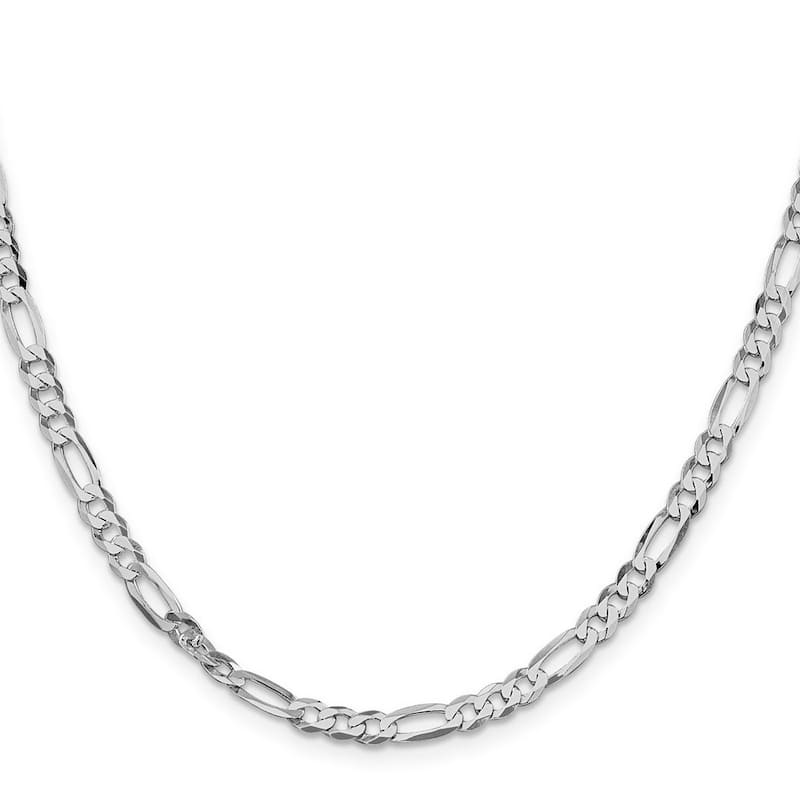 Curata 925 Sterling Silver Rhodium Plated 4.5mm Lightweight Flat Figaro Chain Necklace