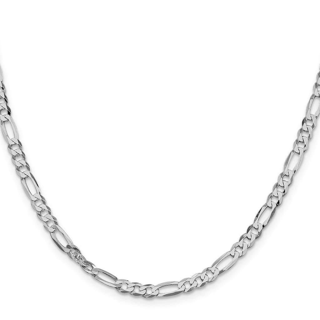 Curata 925 Sterling Silver Rhodium Plated 4.5mm Lightweight Flat Figaro Chain Necklace