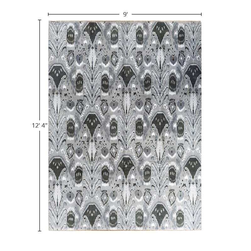 Ikat One-of-a-Kind Hand-Knotted Area Rug - Gray, 9' 0" x 12' 4" - 9' 0" x 12' 4"