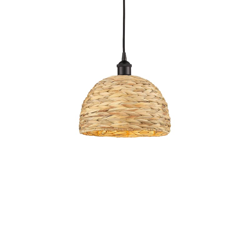 Innovations Lighting 616-1P-11-12 Woven Rattan Pendant Woven Rattan - Oil Rubbed Bronze / Natural
