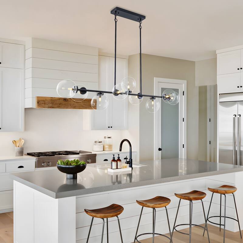 Starsky 9-Light Kitchen Island Linear Chandelier with Globe Bubble