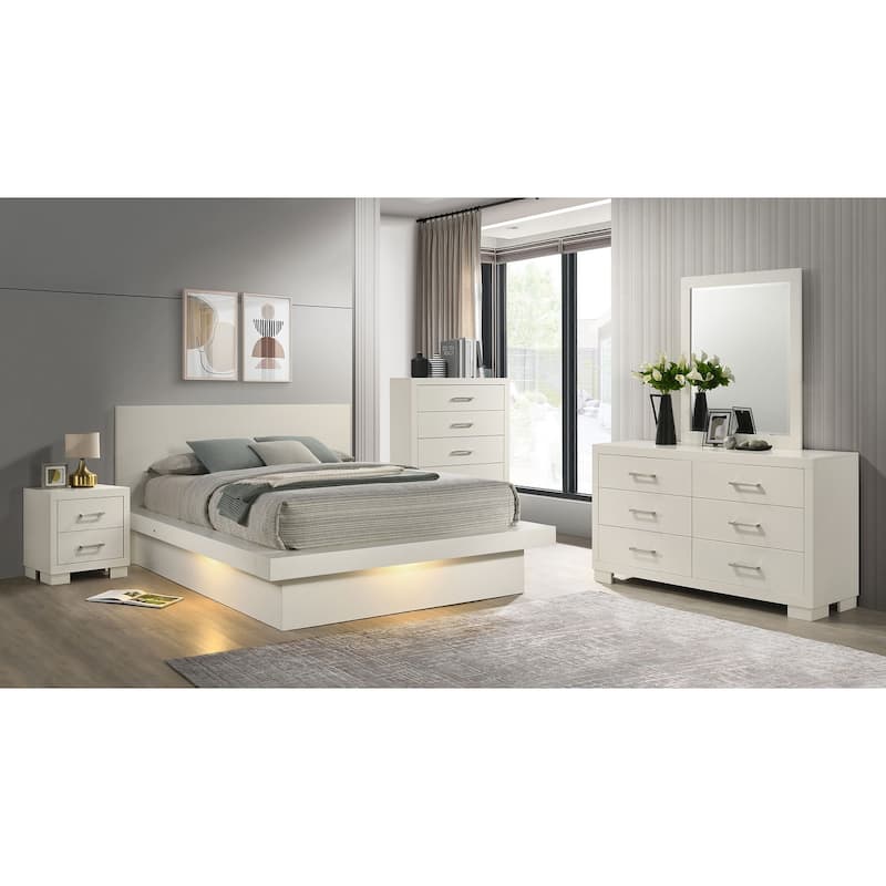 Jessica 5-piece Platform Bedroom Set with LED Light - Snow White - Queen