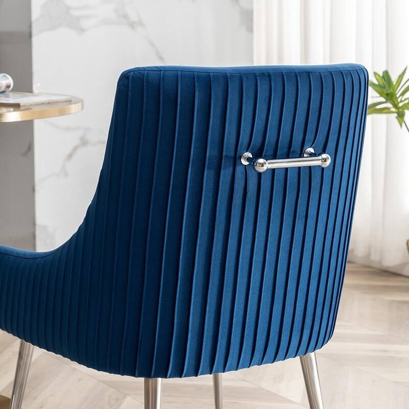 SEYNAR Modern Velvet Pleated Finish Back Dining Chair Set of 4 with Rear Handle