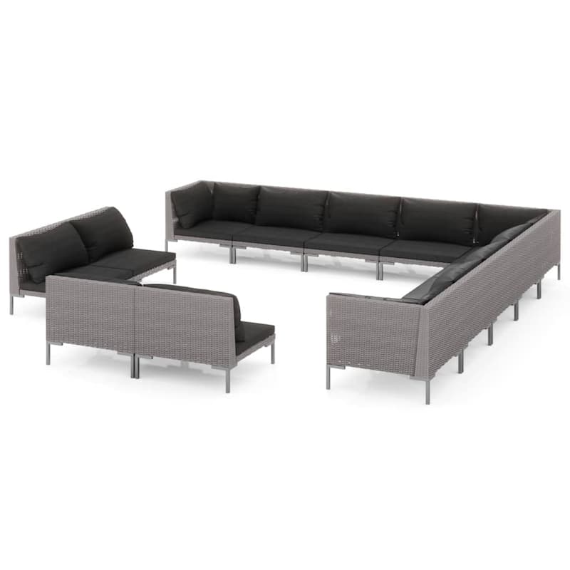 vidaXL Patio Lounge Set Outdoor Sectional Corner Sofa Poly Rattan Dark Grey - 27.6" x 27.6" x 24"