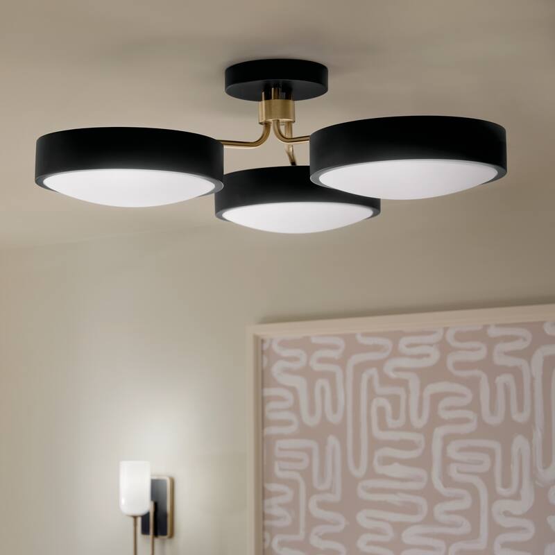 Kichler Lighting Sago 40 in. 3-Light Black and Champagne Bronze Integrated LED Semi-Flush Mount Light