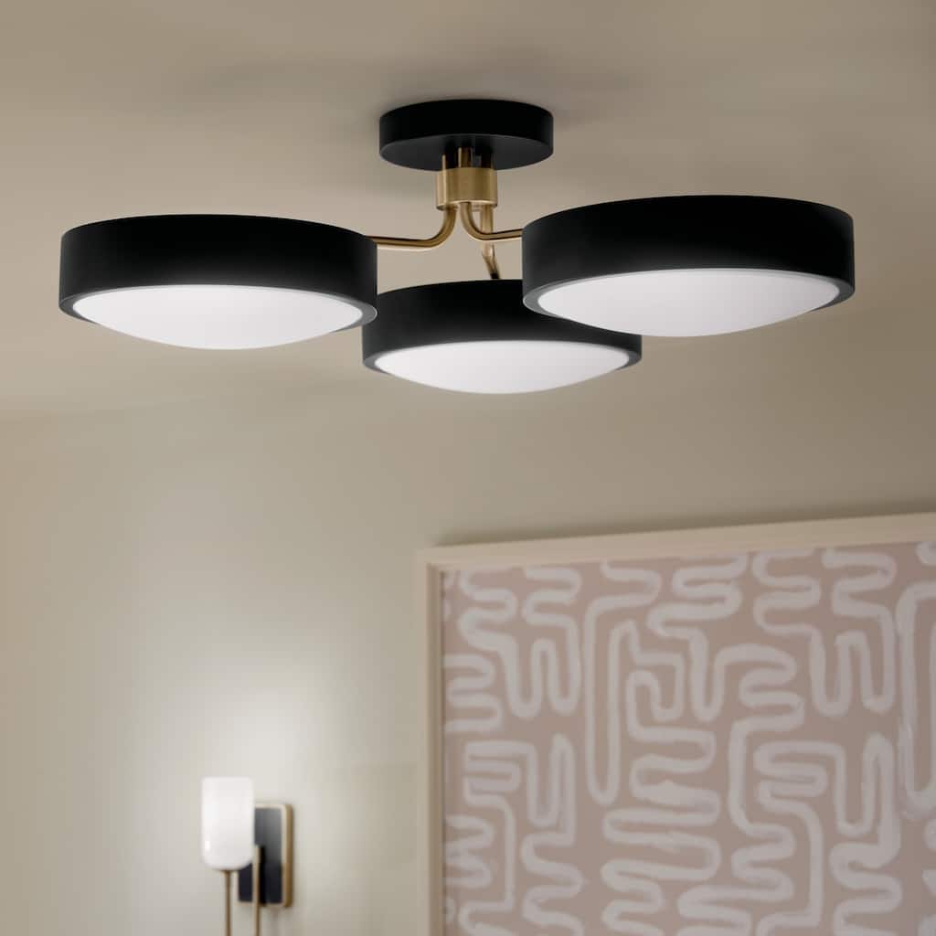 Kichler Lighting Sago 40 in. 3-Light Black and Champagne Bronze Integrated LED Semi-Flush Mount Light