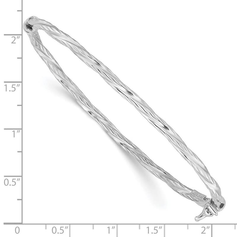Curata 925 Sterling Silver 2.75mm Rhodium-plated Textured Twisted Hinged Bangle Bracelet