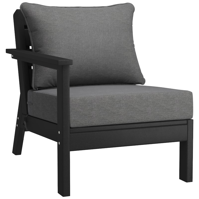 Birchwood All Weather HDPE Outdoor Patio Deep Seating Black Left Arm Facing Chair With Cushions (1-Piece)
