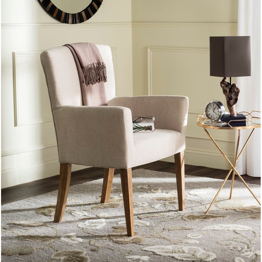 SAFAVIEH Kandace Taupe Arm Chair - 26.8" x 25.8" x 39.2" - 27Wx26Dx39H