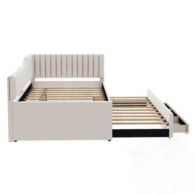 Upholstered Daybed with Trundle and Three Drawers