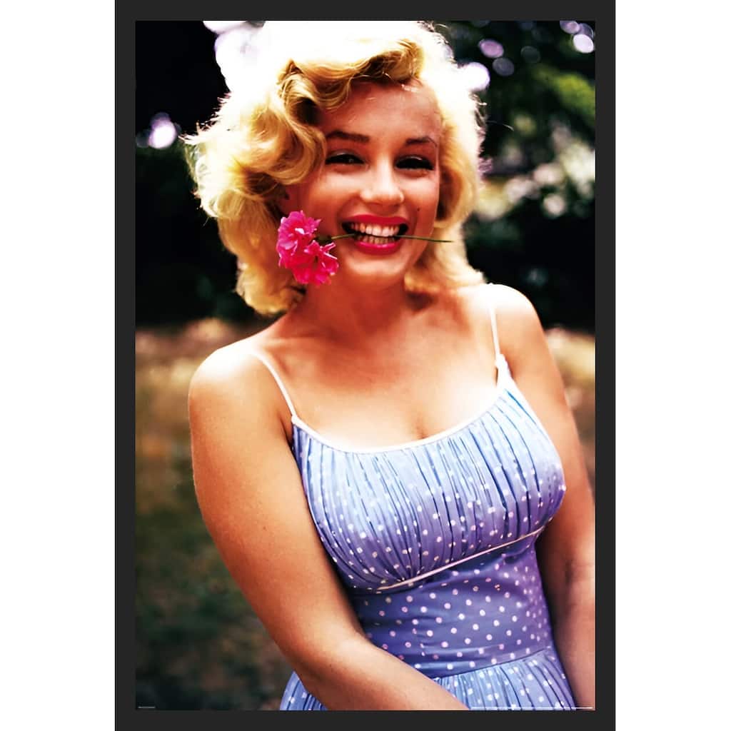 Marilyn Monroe - Flower Overlay Framed Art Poster - 24 x 36 Inch