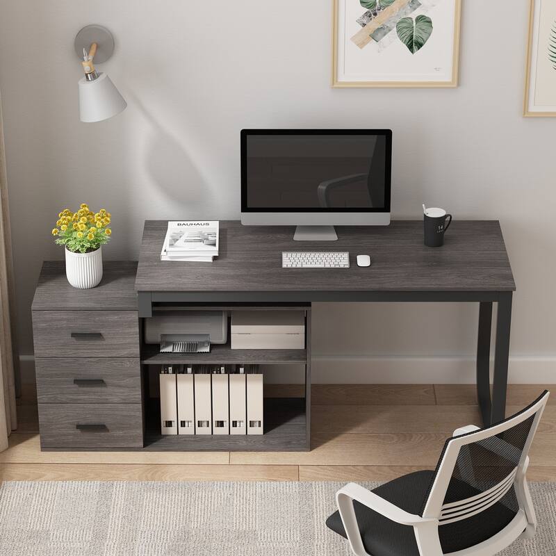 55" L Shaped Desk Writing Computer Desk Storage Workstation 5 Colors