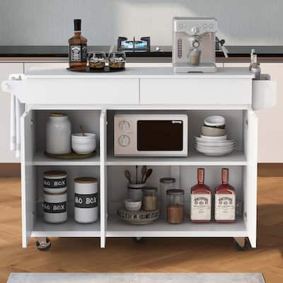 53.2'' Kitchen Island with Drop Leaf, Kitchen Storage Cart with Spice Rack, Towel Rack and 2 Drawers, Rolling Kitchen Island