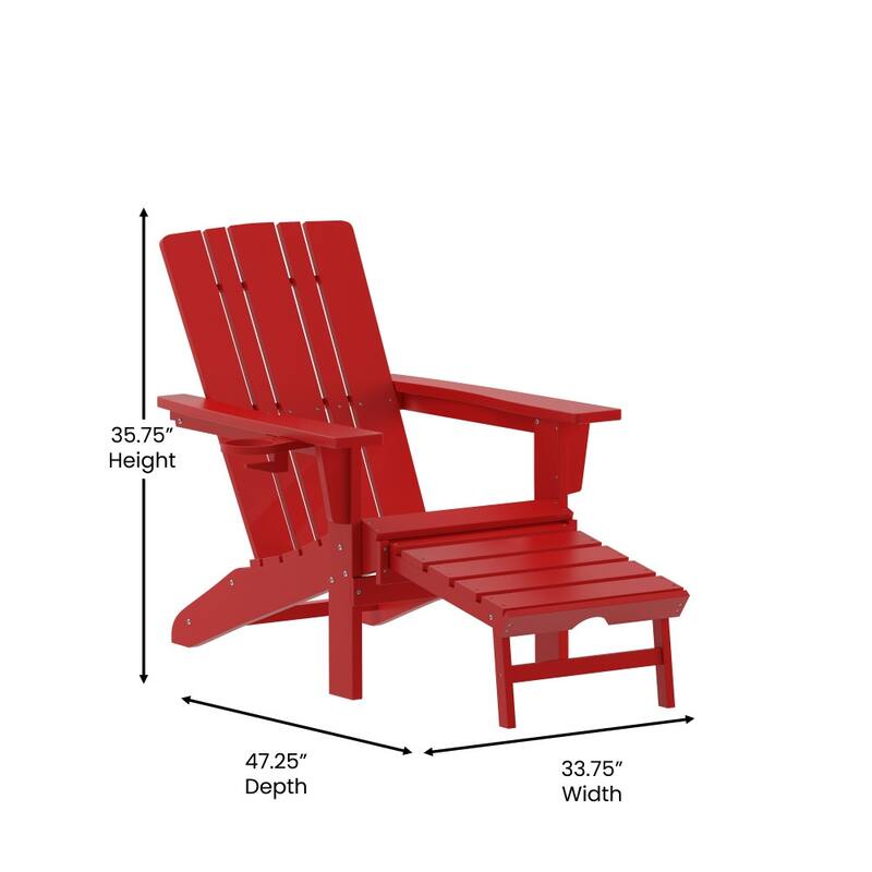 Commercial All-Weather Adirondack Chair with Pullout Ottoman & Cupholder