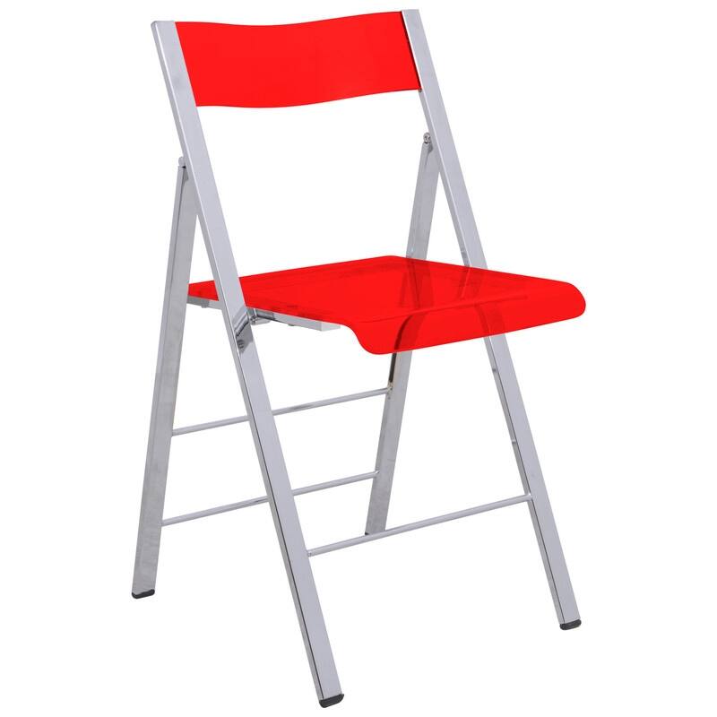 Menno Modern Acrylic Folding Dining Chairs with Stainless Steel Frames and Rubber Pads (Set of 2)