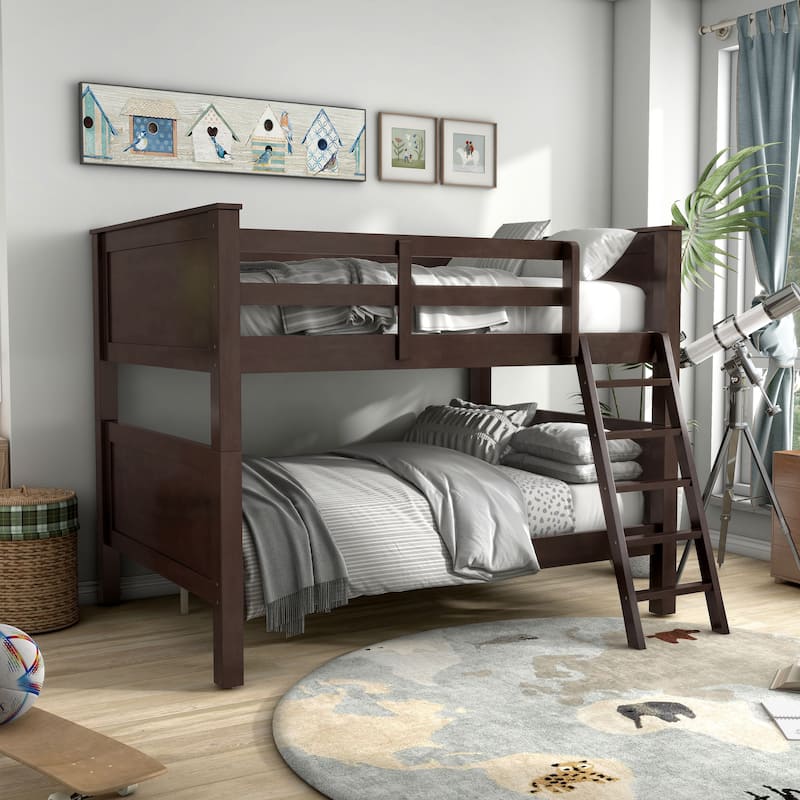 Dylan Transitional Walnut Solid Wood Convertible Bunk Bed by Furniture of America - Full Over Full