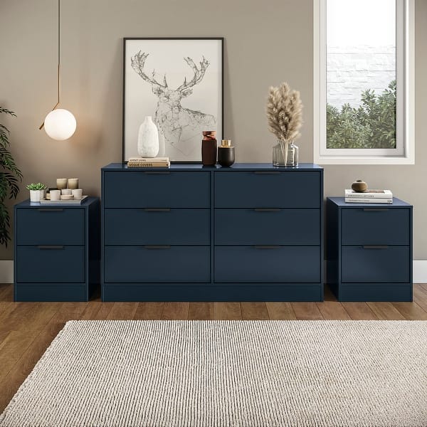 slide 2 of 28, Kappesberg New Fresno 3-Piece Bedroom Set, One 6-Drawer Dresser and Two 2-Drawer Nightstands Blue