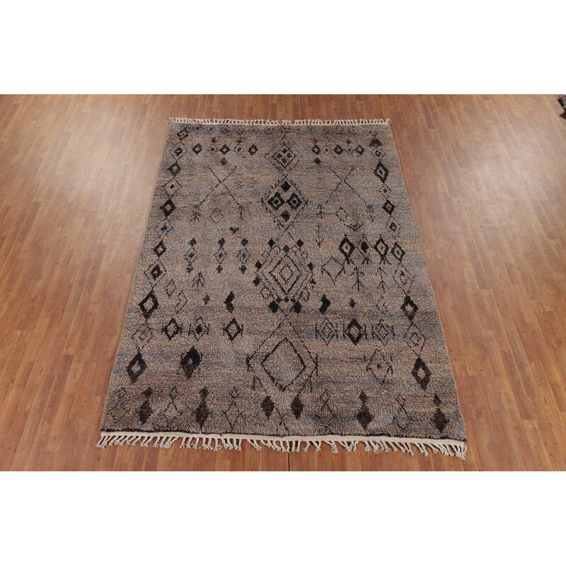Geometric Moroccan Oriental Area Rug Handmade Wool Carpet - 7'2" x 10'6"