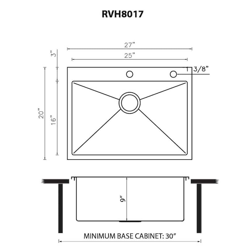 Ruvati 27 x 20 inch Drop-in 16 Gauge Stainless Steel Topmount Kitchen Sink Single Bowl - RVH8017